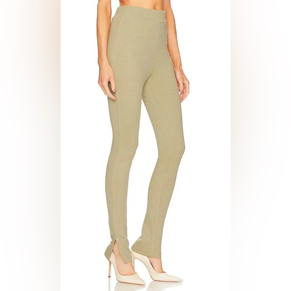 WEWOREWHAT Ribbed flare pants in beige